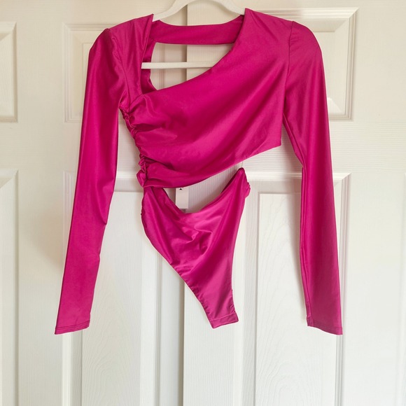 Fleur du Mal Asymmetric Wrap Bodysuit XS New with Tag Barbiecore - Picture 8 of 13